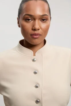 Veste En Maille Bandage Cintrée Boutonnée Courte Grande Taille