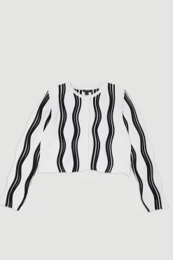 Veste En Maille À Vagues Contrastées Avec Franges