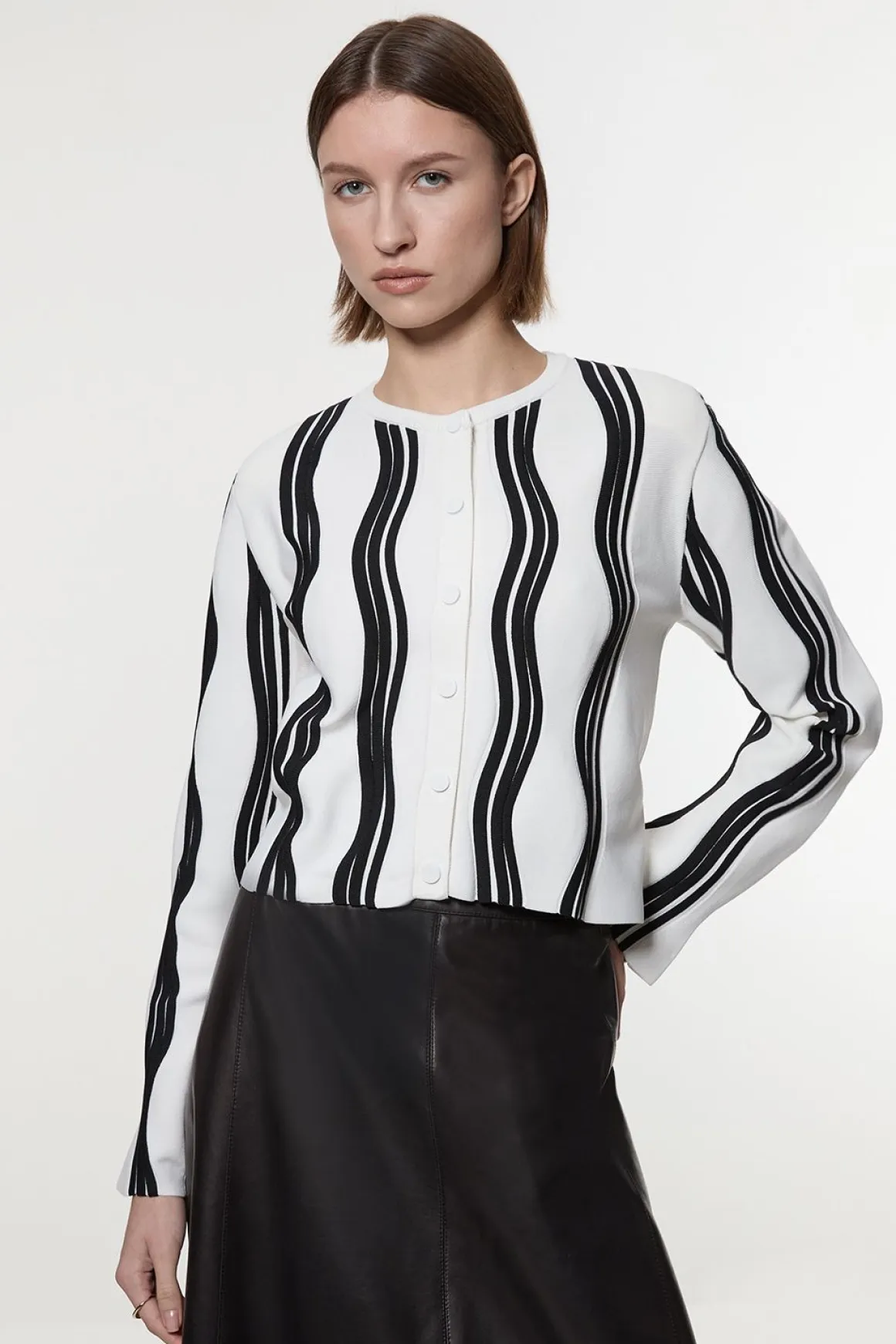 Veste En Maille À Vagues Contrastées Avec Franges