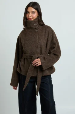 Veste En Mélange De Laine Avec Col Montant Et Ceinture