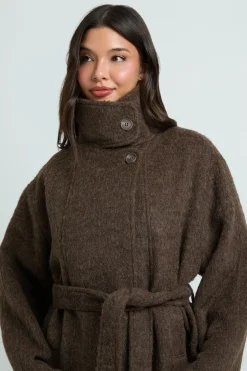 Veste En Mélange De Laine Avec Col Montant Et Ceinture