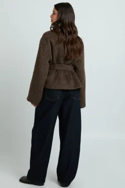 Veste En Mélange De Laine Avec Col Montant Et Ceinture