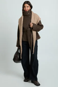 Veste En Mélange De Laine Avec Col Montant Et Ceinture