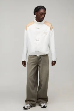 Veste En Nylon Surdimensionnée À Col Montant Avec Fermoir Métallique