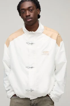 Veste En Nylon Surdimensionnée À Col Montant Avec Fermoir Métallique