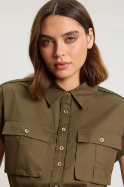 KarenMillen Veste En Satin De Coton Avec Détail De Poches À Bordure En Dentelle<Femme Vestes & Manteaux|Satin Et Dentelle