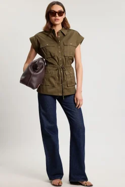 KarenMillen Veste En Satin De Coton Avec Détail De Poches À Bordure En Dentelle<Femme Vestes & Manteaux|Satin Et Dentelle