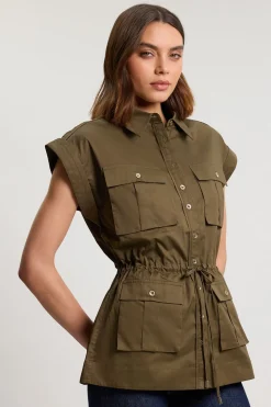 KarenMillen Veste En Satin De Coton Avec Détail De Poches À Bordure En Dentelle<Femme Vestes & Manteaux|Satin Et Dentelle