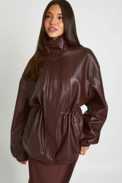 Veste En Synthétique Avec Détail Taille Cintrée