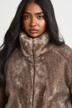 Veste En Synthétique Bicolore À Col Montant