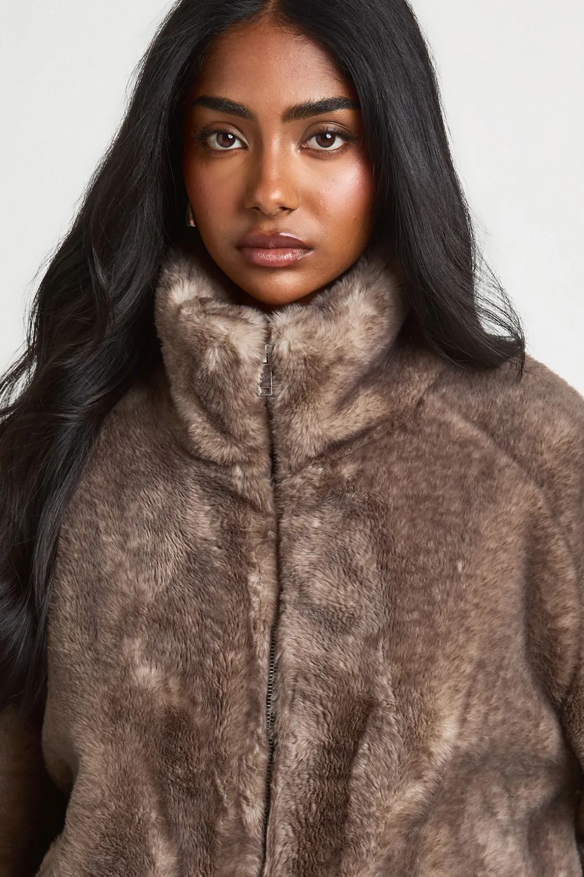 Veste En Synthétique Bicolore À Col Montant