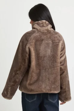 Veste En Synthétique Bicolore À Col Montant