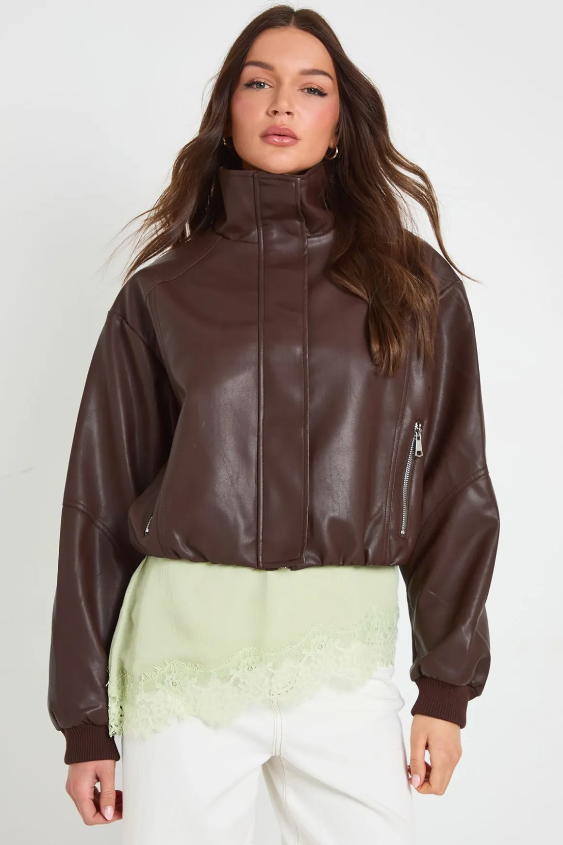 Veste En Synthétique Col Montant Avec Poches Zippées