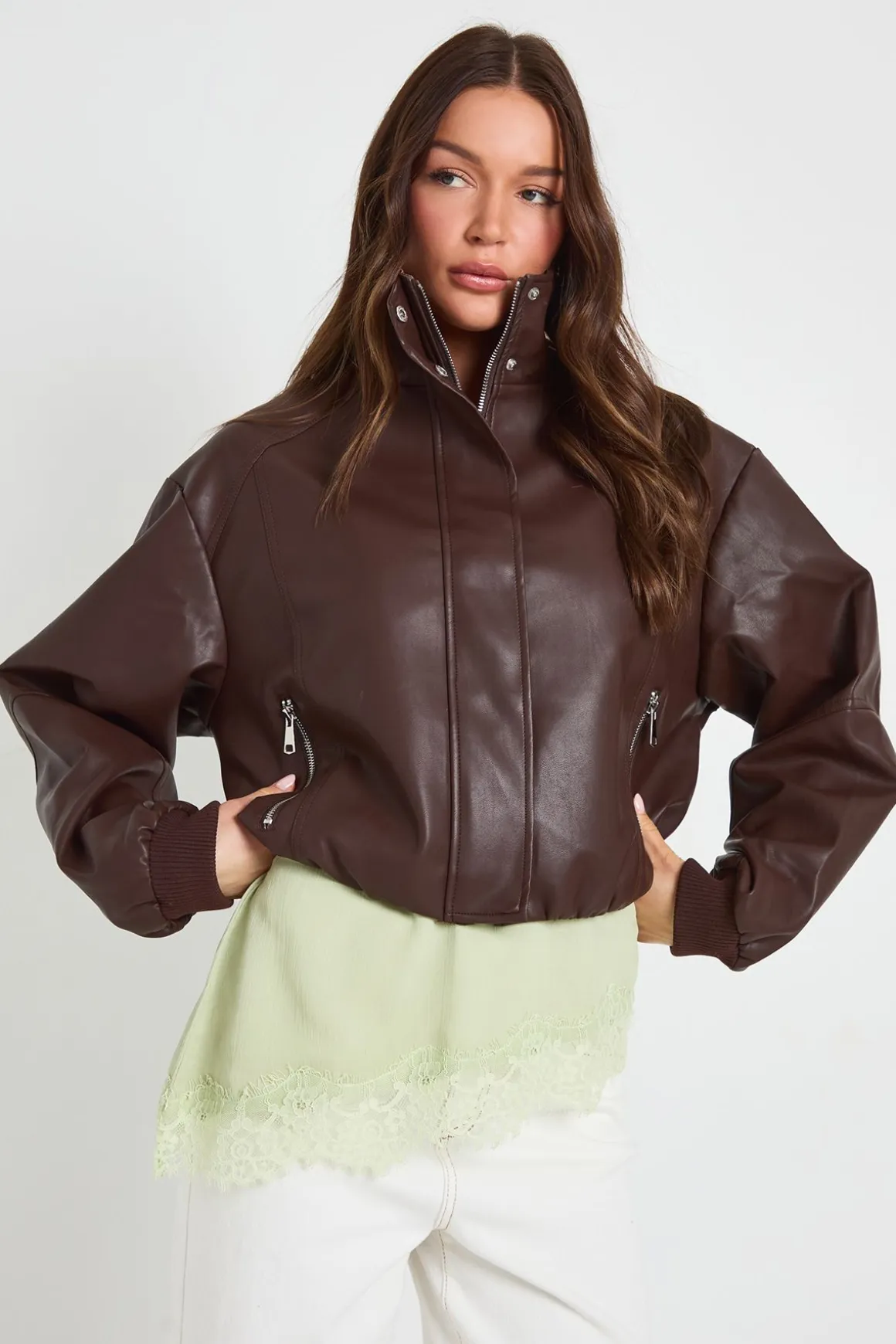 Veste En Synthétique Col Montant Avec Poches Zippées