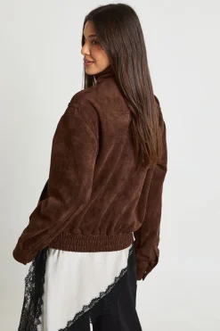 boohoo Veste en synthétique à Col Montant avec Détails de Poches<Femme Looks Chocolat|Manteaux Et Vestes D’Automne