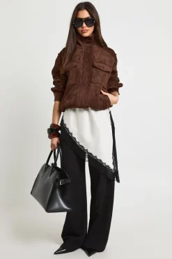 boohoo Veste en synthétique à Col Montant avec Détails de Poches<Femme Looks Chocolat|Manteaux Et Vestes D’Automne