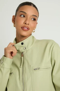 Veste En Synthétiquecuir Avec Col Boutonné Et Poches Zippées
