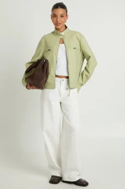 Veste En Synthétiquecuir Avec Col Boutonné Et Poches Zippées
