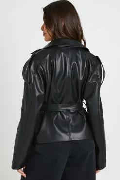 boohoo Veste En Synthétiquecuir Avec Épaulettes Et Ceinture<Femme Vestes & Manteaux|Trenchs