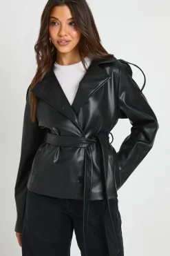 boohoo Veste En Synthétiquecuir Avec Épaulettes Et Ceinture<Femme Vestes & Manteaux|Trenchs