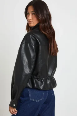 Veste En Synthétiquecuir À Col Cheminée