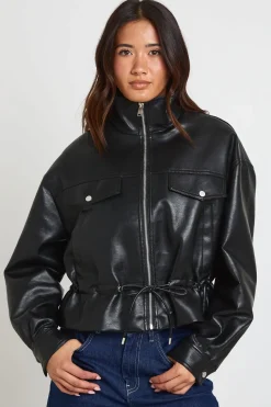 Veste En Synthétiquecuir À Col Cheminée