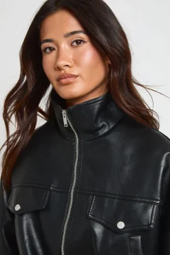 Veste En Synthétiquecuir À Col Cheminée