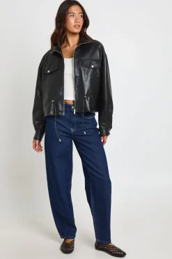 Veste En Synthétiquecuir À Col Cheminée