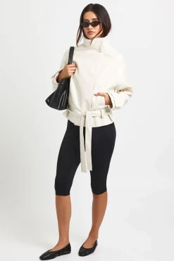 Veste En Synthétiquecuir À Col Montant Avec Ceinture