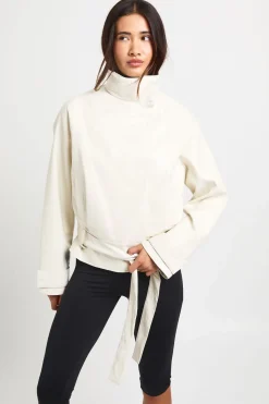 Veste En Synthétiquecuir À Col Montant Avec Ceinture