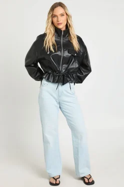 Veste En Synthétiquecuir Col Montant Petite