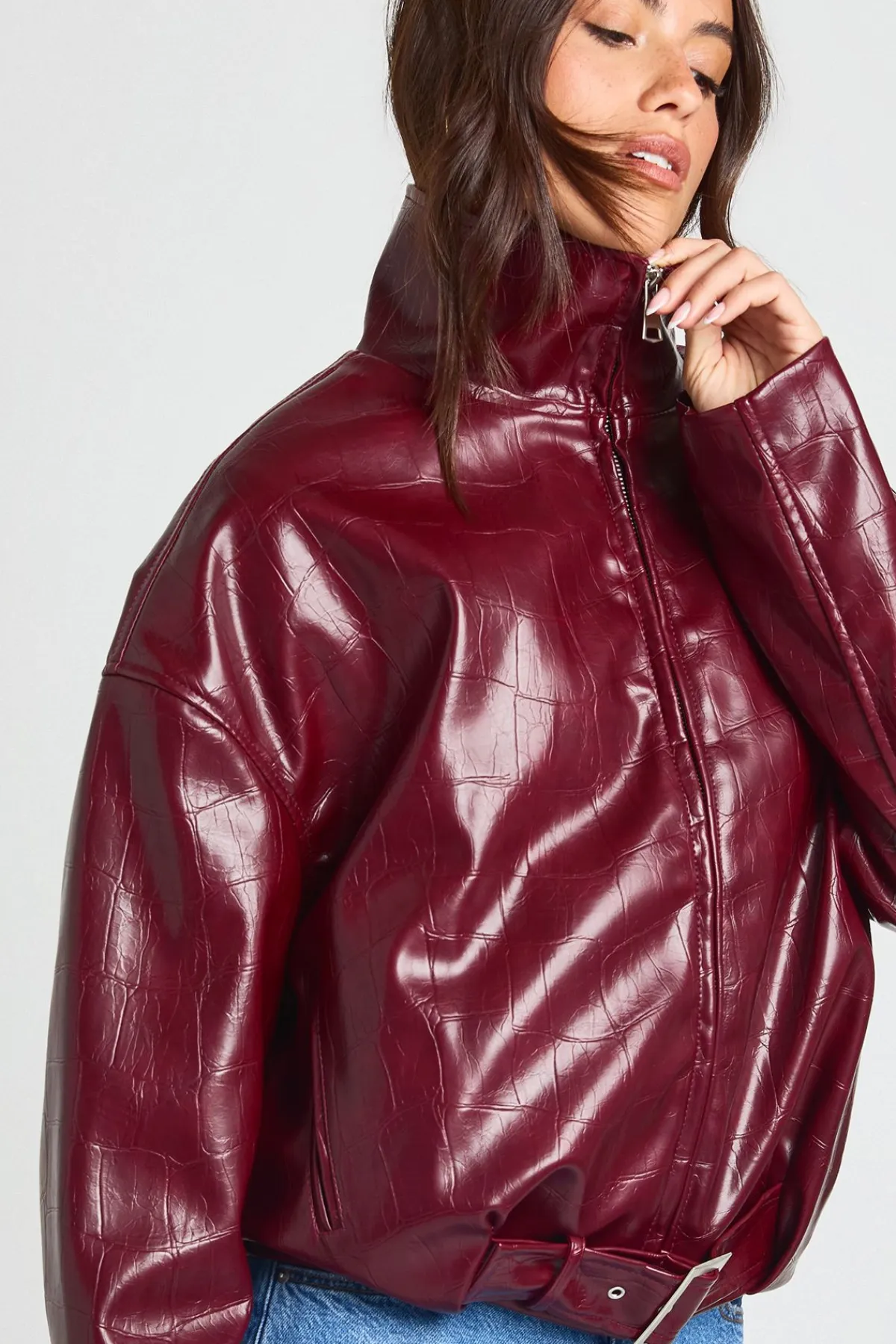 boohoo Veste En Synthétiquecuir Verni À Col Montant<Femme Vestes & Manteaux|Vestes En Similicuir