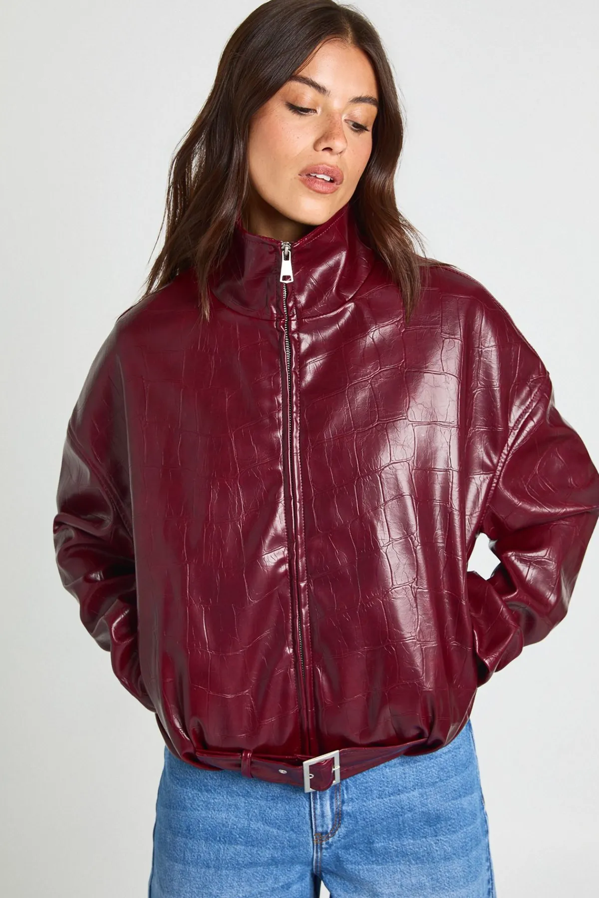 boohoo Veste En Synthétiquecuir Verni À Col Montant<Femme Vestes & Manteaux|Vestes En Similicuir