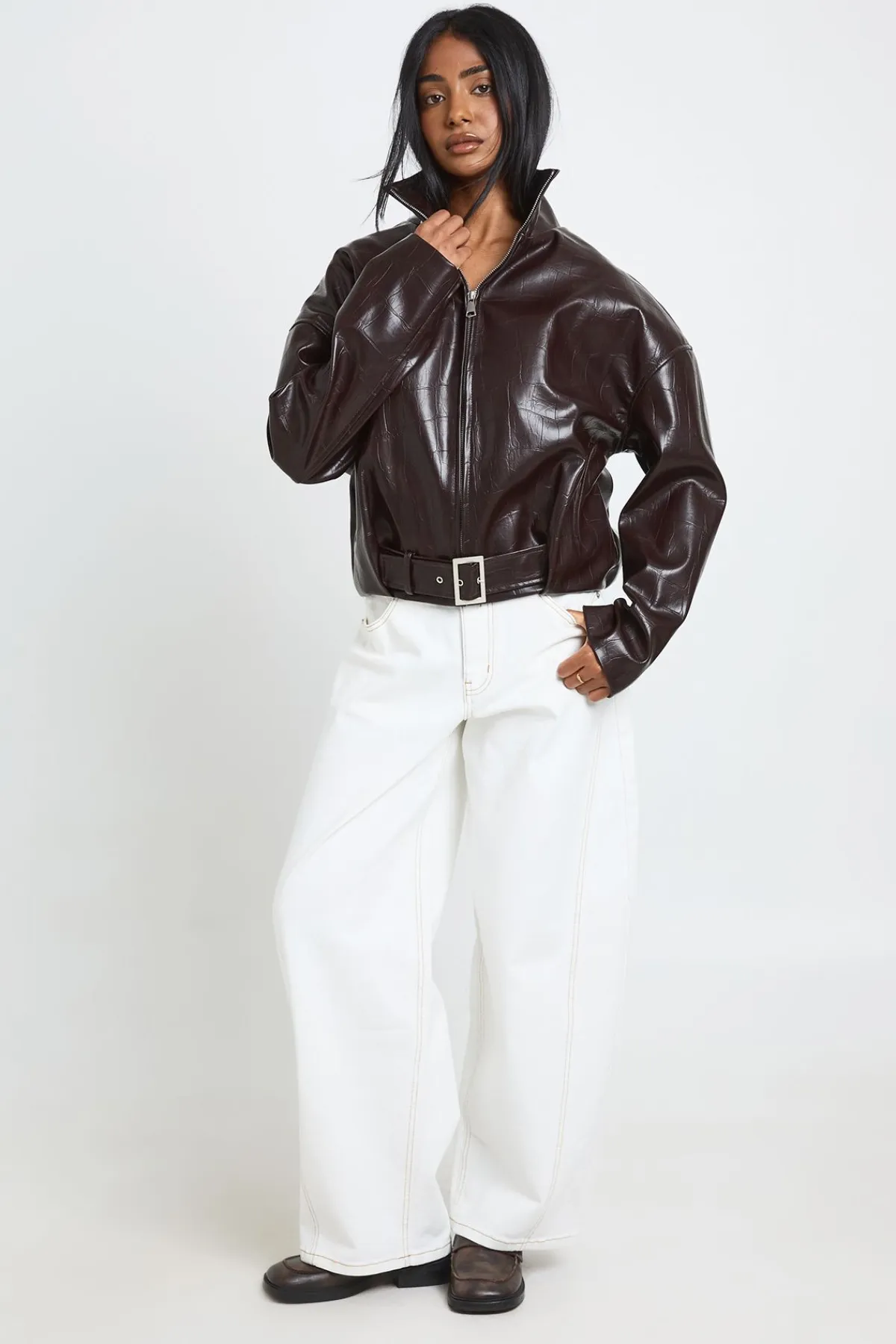 boohoo Veste En Synthétiquecuir Verni À Col Montant<Femme Vestes & Manteaux|Vestes En Similicuir