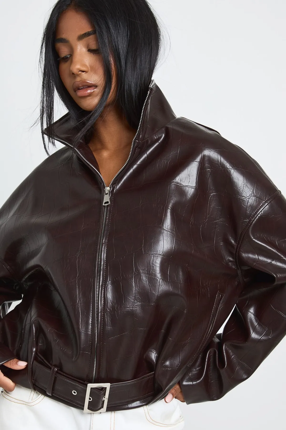 boohoo Veste En Synthétiquecuir Verni À Col Montant<Femme Vestes & Manteaux|Vestes En Similicuir