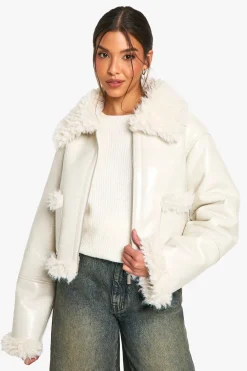 boohoo Veste en vinyle avec garniture en synthétique<Femme Manteaux Et Vestes D’Automne|Vestes & Manteaux