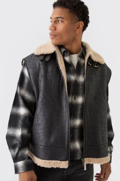Veste Gilet Aviateur Surdimensionnée en synthétique Noir