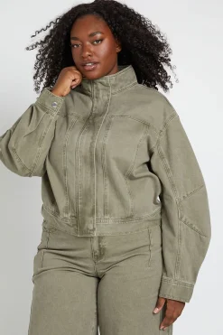 boohoo Veste Grande Taille Col Cheminée<Femme Denim|Vestes & Manteaux