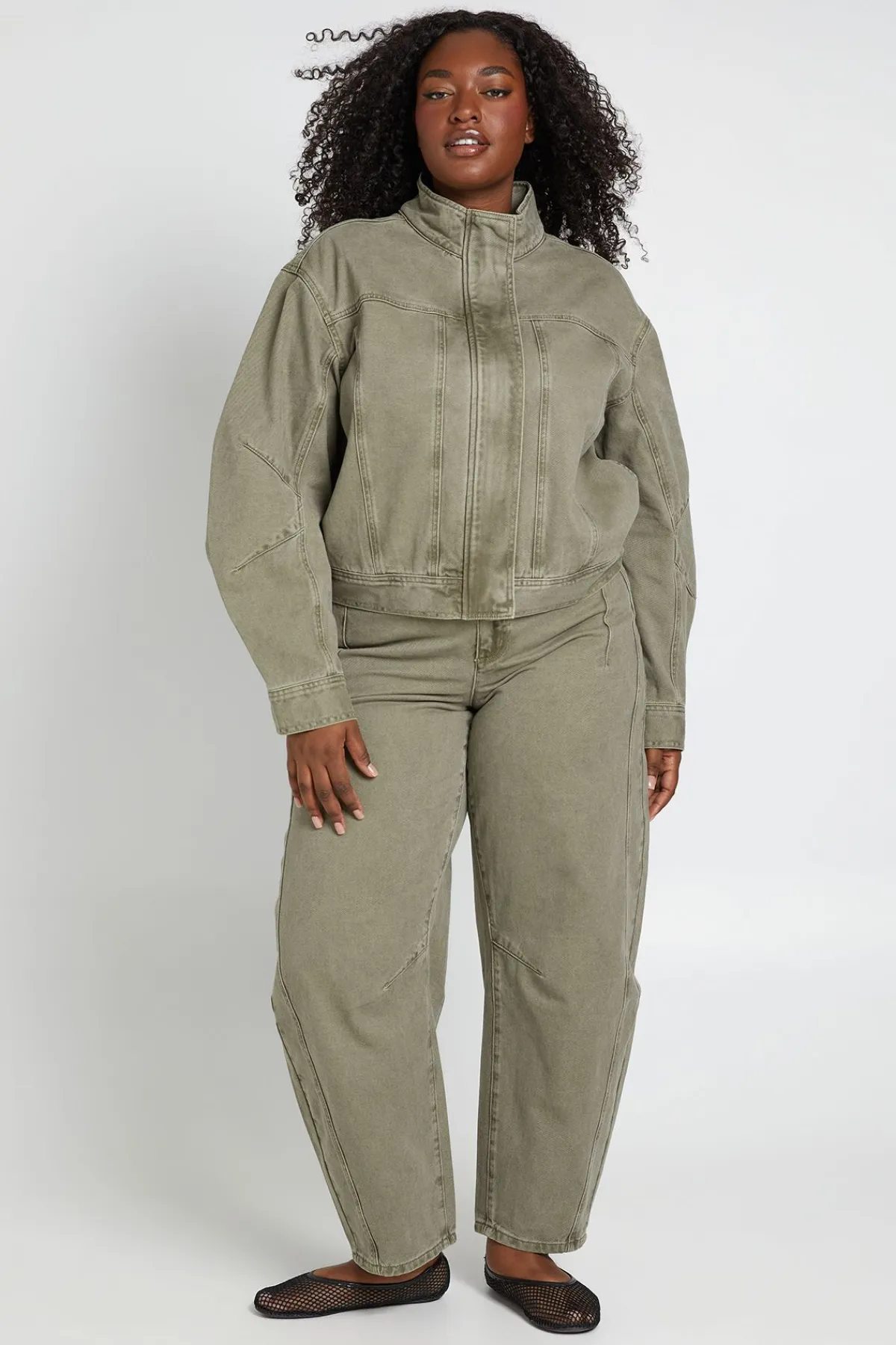 boohoo Veste Grande Taille Col Cheminée<Femme Denim|Vestes & Manteaux