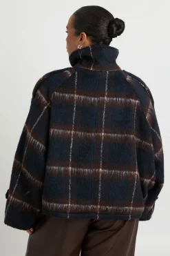 boohoo Veste Grande Taille Col Cheminée À Carreaux Aspect Laine<Femme Vestes & Manteaux