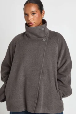 Veste Grande Taille Col Cheminée Aspect Laine
