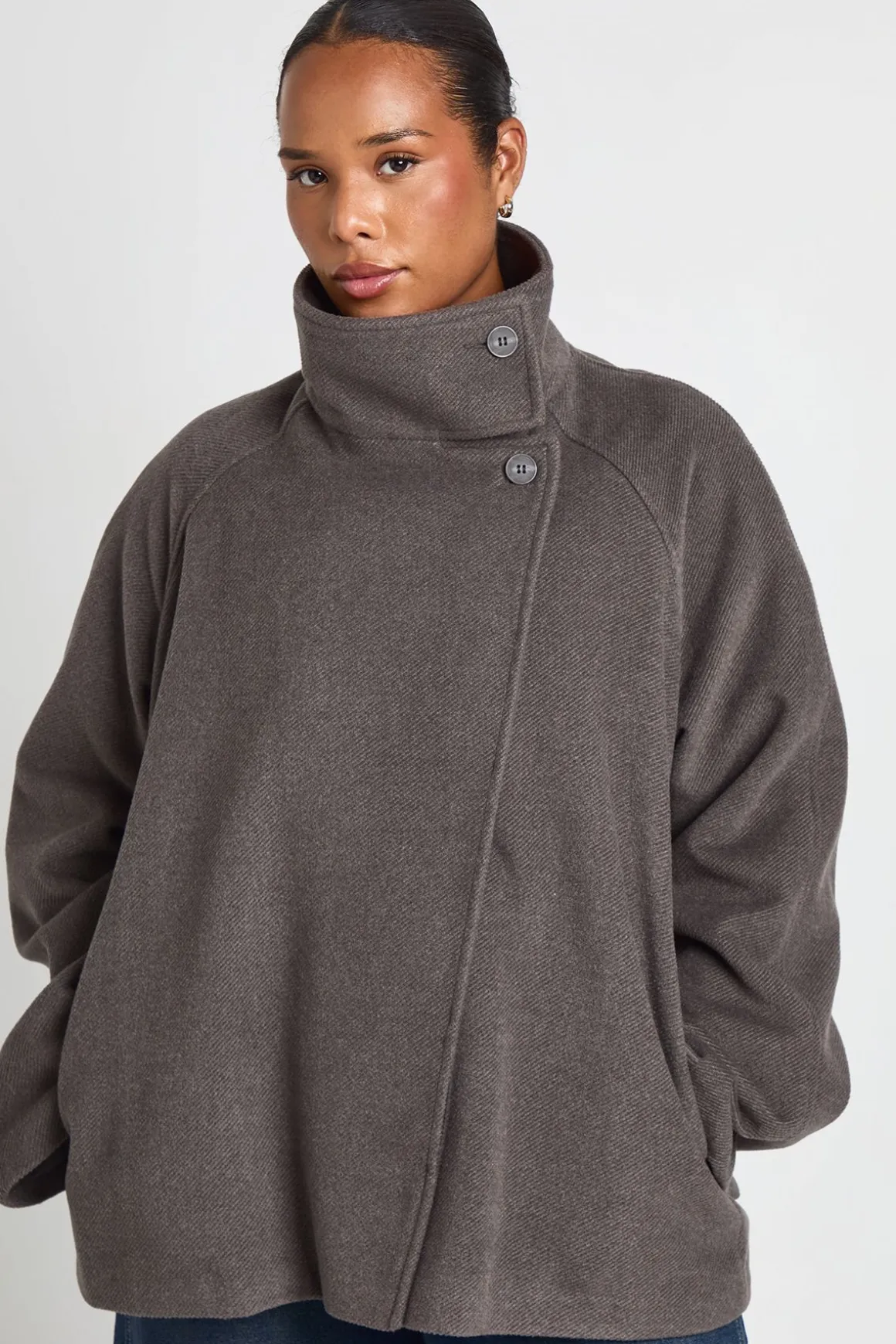 Veste Grande Taille Col Cheminée Aspect Laine