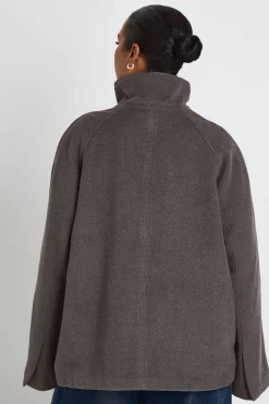 Veste Grande Taille Col Cheminée Aspect Laine
