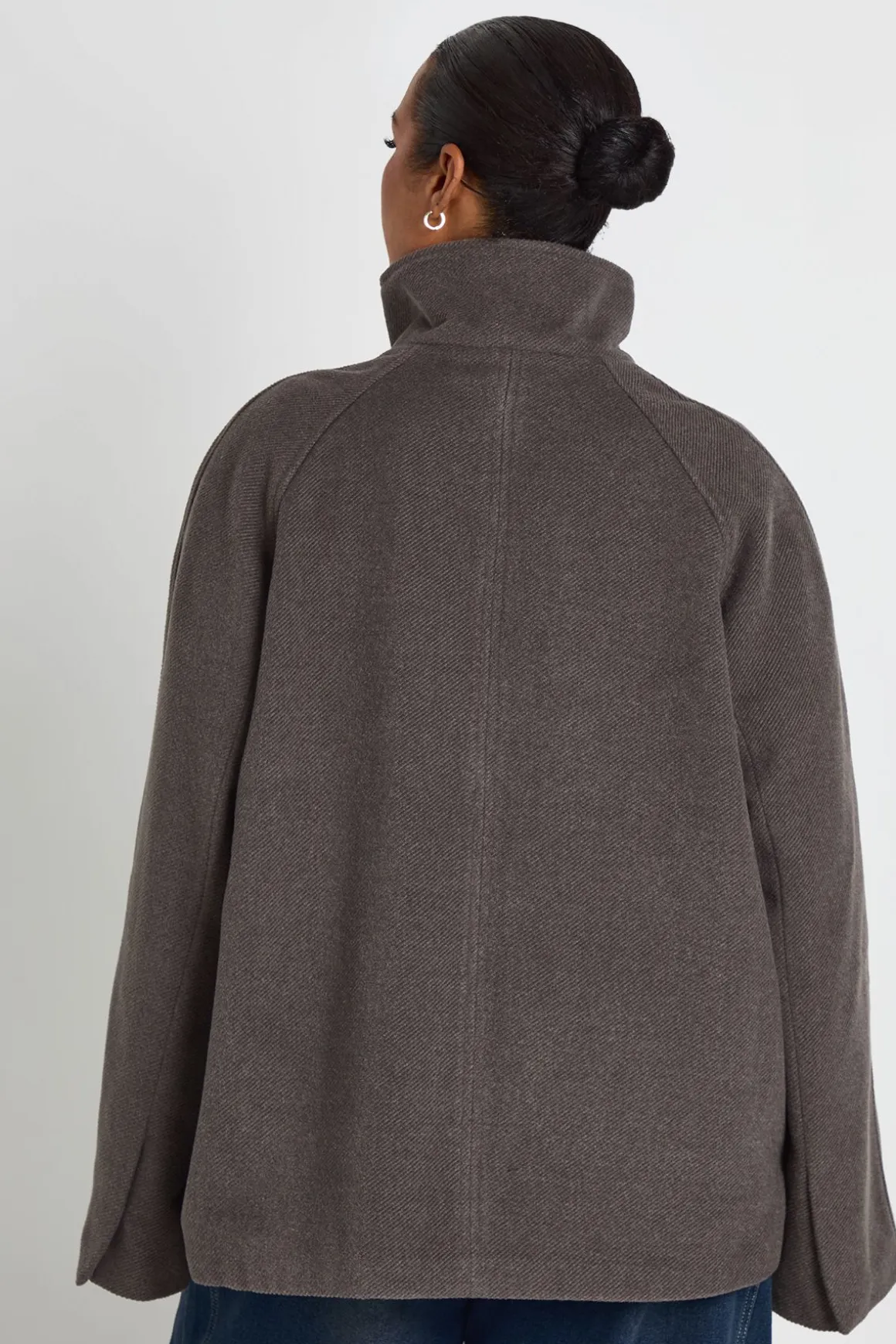 Veste Grande Taille Col Cheminée Aspect Laine