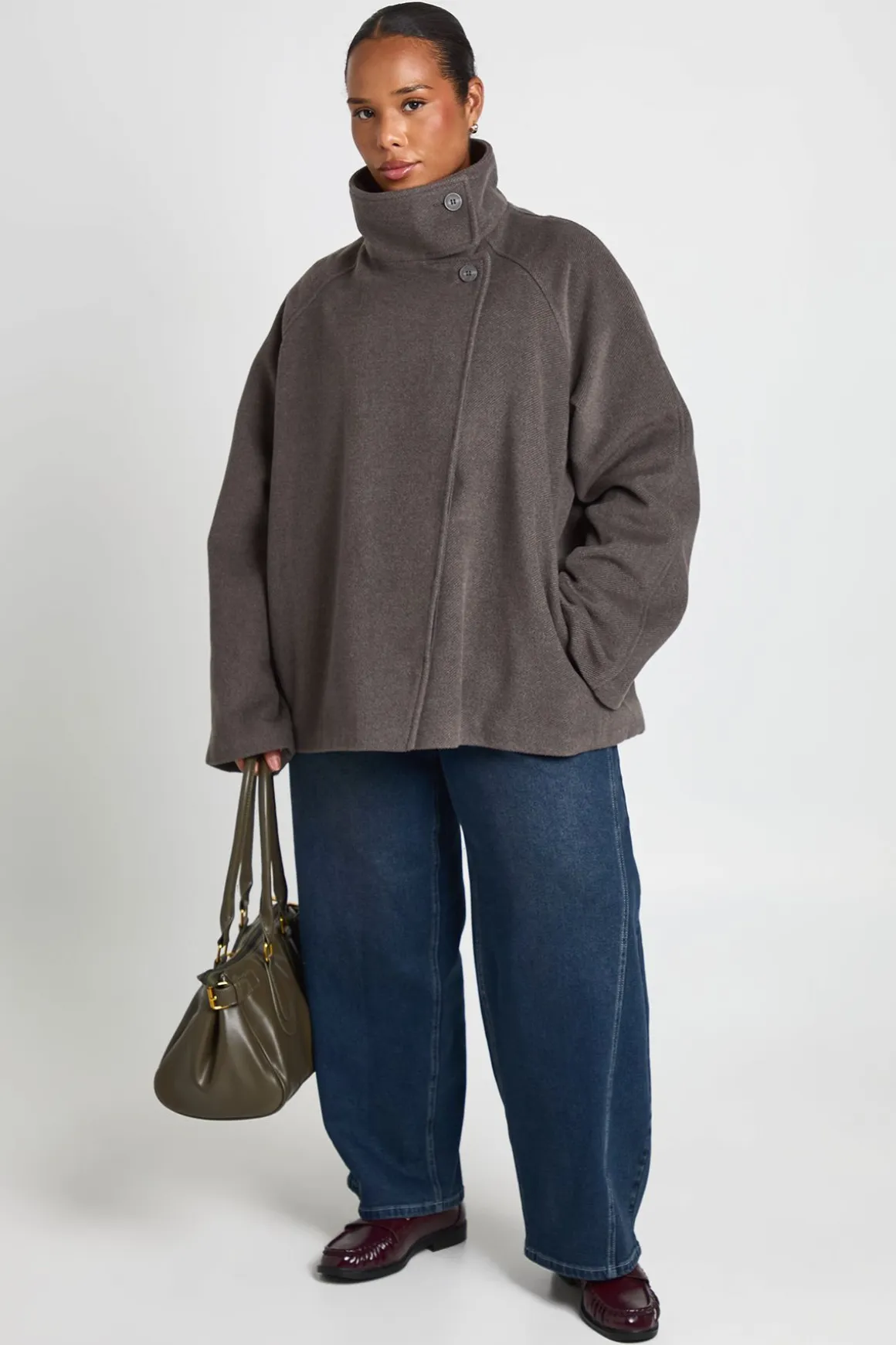 Veste Grande Taille Col Cheminée Aspect Laine