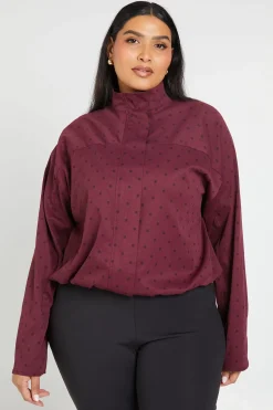 Veste Grande Taille Col Montant Sergé À Pois Avec Fermeture Éclair