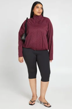 Veste Grande Taille Col Montant Sergé À Pois Avec Fermeture Éclair