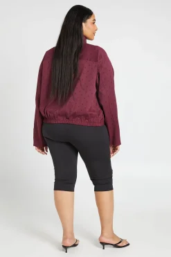Veste Grande Taille Col Montant Sergé À Pois Avec Fermeture Éclair