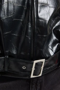 Veste Grande Taille Col Montant Synthétique Verni Effet Croco