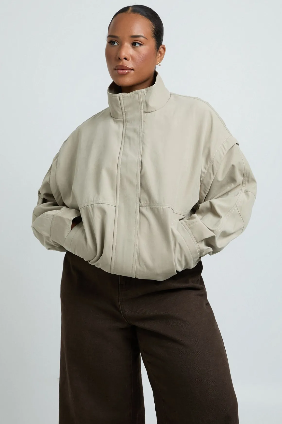 Veste Grande Taille Col Montant Effet Peau De Pêche